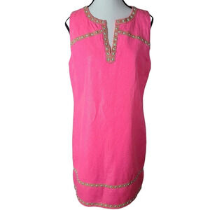 Vineyard Vines barbiecore pink with gold shimmer linen blend mini‎ dress size 6